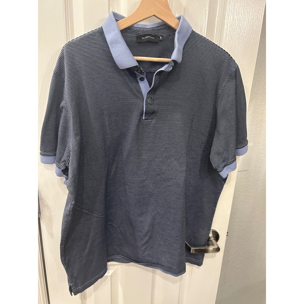 Bugatchi Mens‎ XXL Polo Shirt Blue Navy Striped 100% Mercerized Cotton